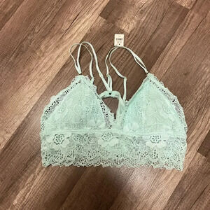 American Eagle AERIE EYELASH LACE LONGLINE BRALETTE Size Large In Turquoise NWT